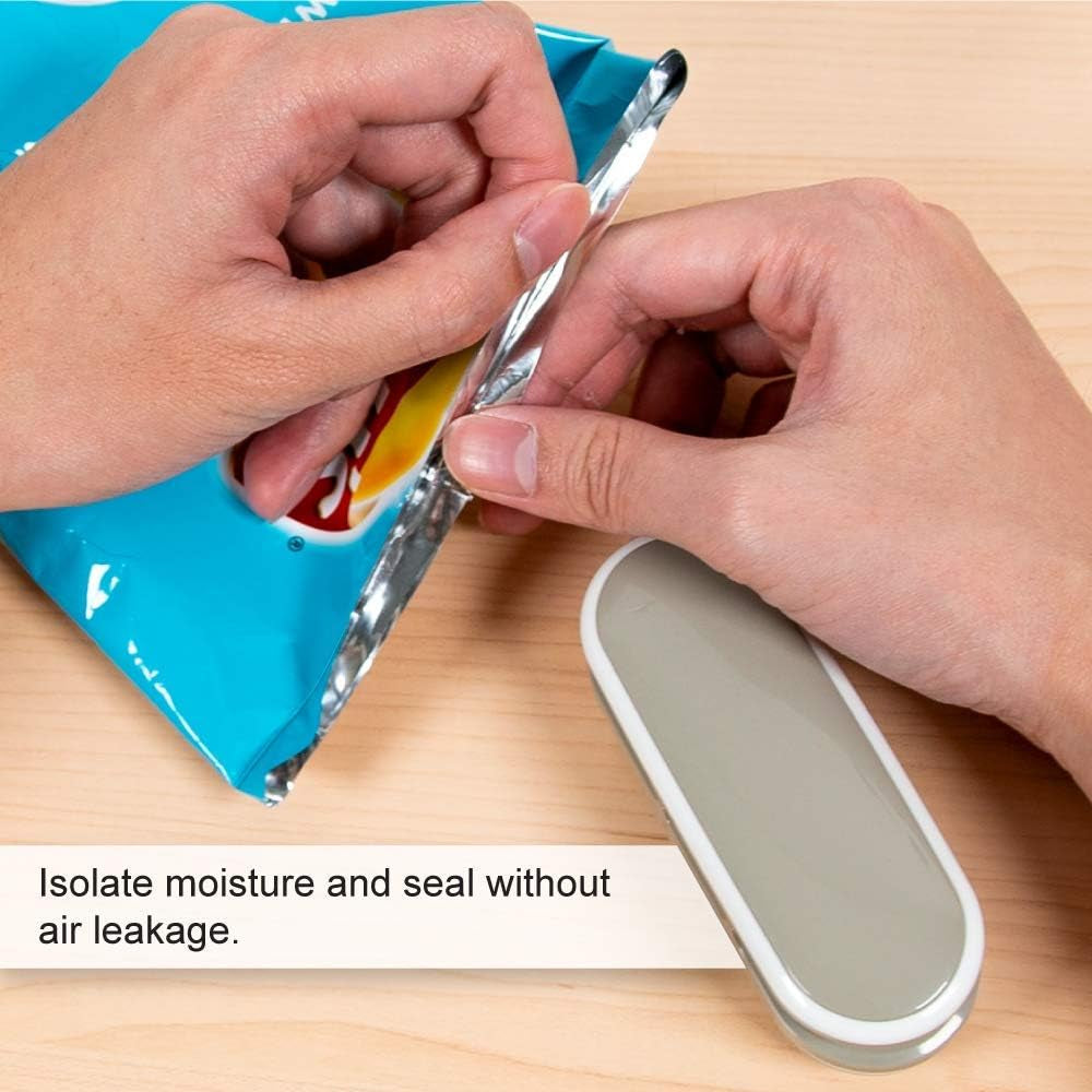 Mini Bag Sealer Heat Seal, Portable Vacuum Sealer with Hook, Heat Sealer, Chip Bag Sealer & Cutter 2-In-1 (Grey) - Reseal for Snack Bags, Plastic Bags, Aluminum Bags