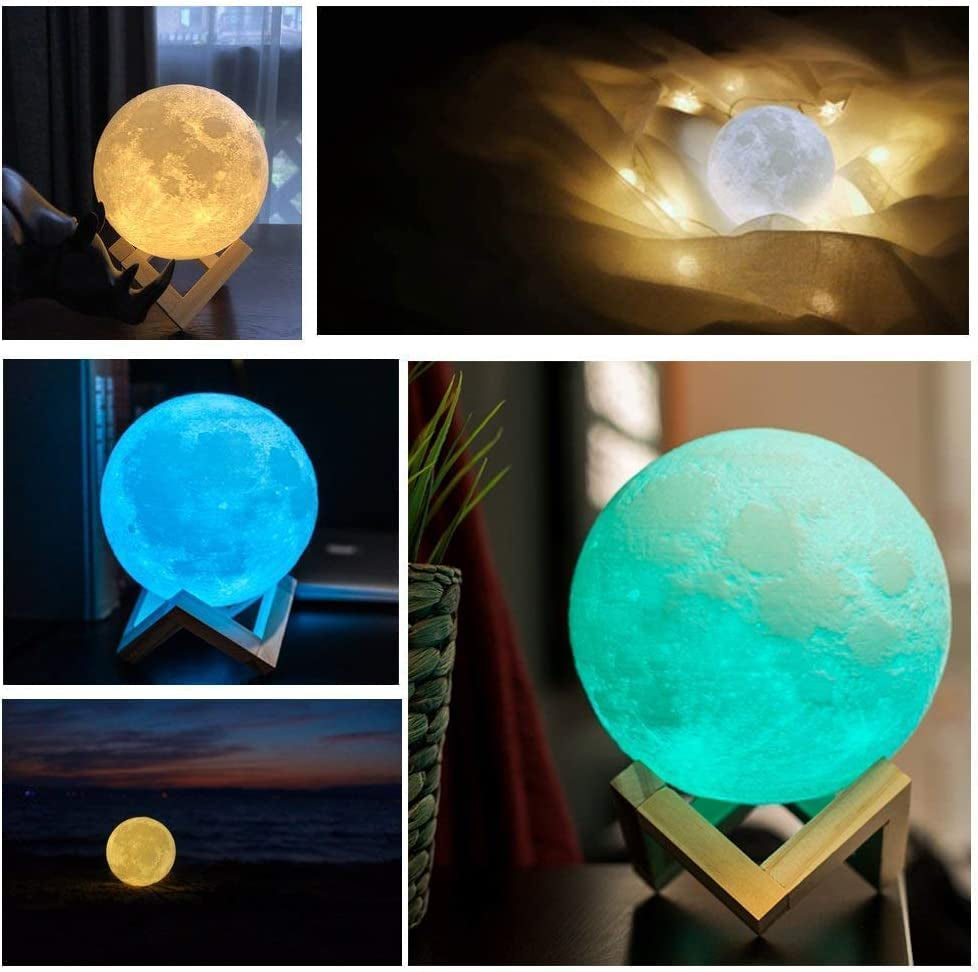 Moon Lamp 2024 Upgrade 128 Colors with Timing Moon Night Light for Kids- Wooden Stand & Remote/Touch Control 5.9 Inch