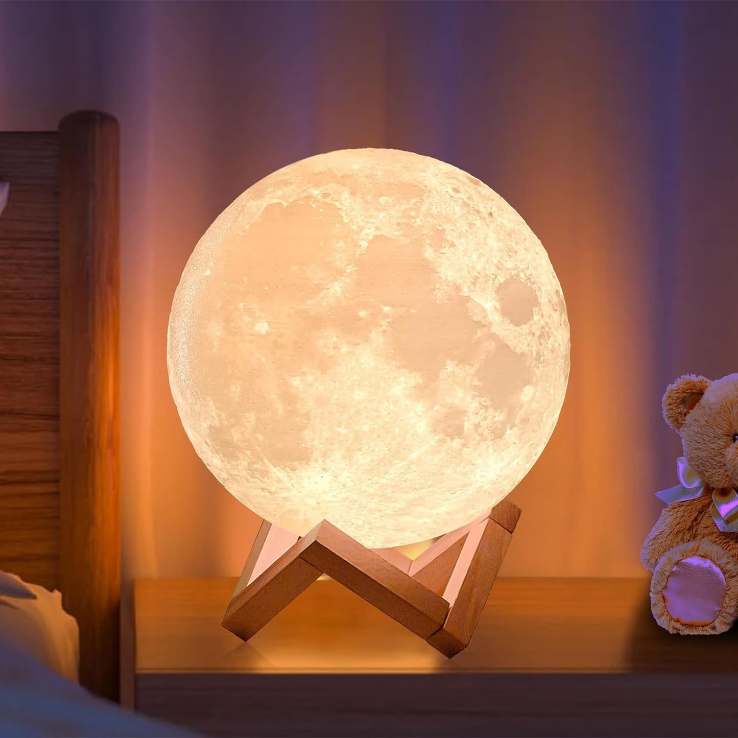 Moon Lamp 2024 Upgrade 128 Colors with Timing Moon Night Light for Kids- Wooden Stand & Remote/Touch Control 5.9 Inch