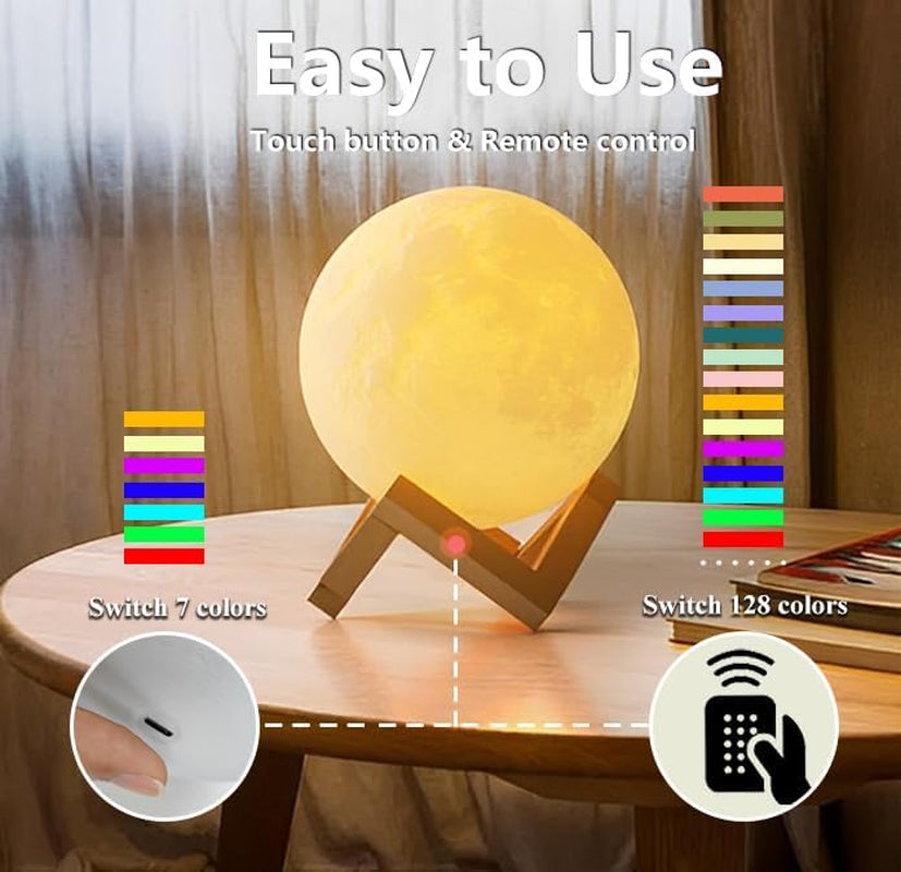 Moon Lamp 2024 Upgrade 128 Colors with Timing Moon Night Light for Kids- Wooden Stand & Remote/Touch Control 5.9 Inch